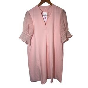Wkior Pink Swiss Dot Puff Sleeve V‑Neck Shift Dress • NWT • Size Large